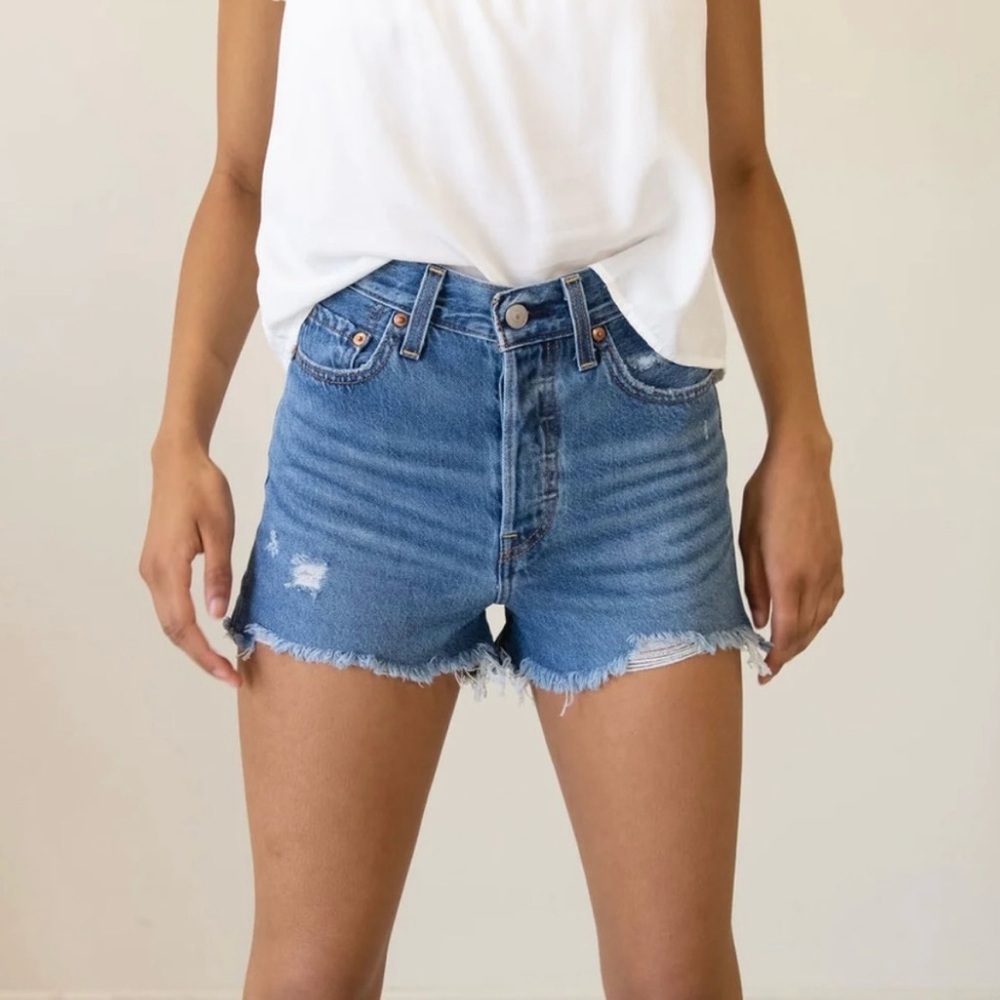 Levi’s Ribcage Distressed Denim Shorts